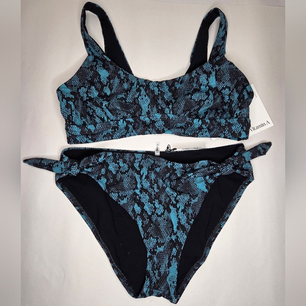 Vitamin A Teal and Black Sea Snake Prink Bikini Set Size 10/L